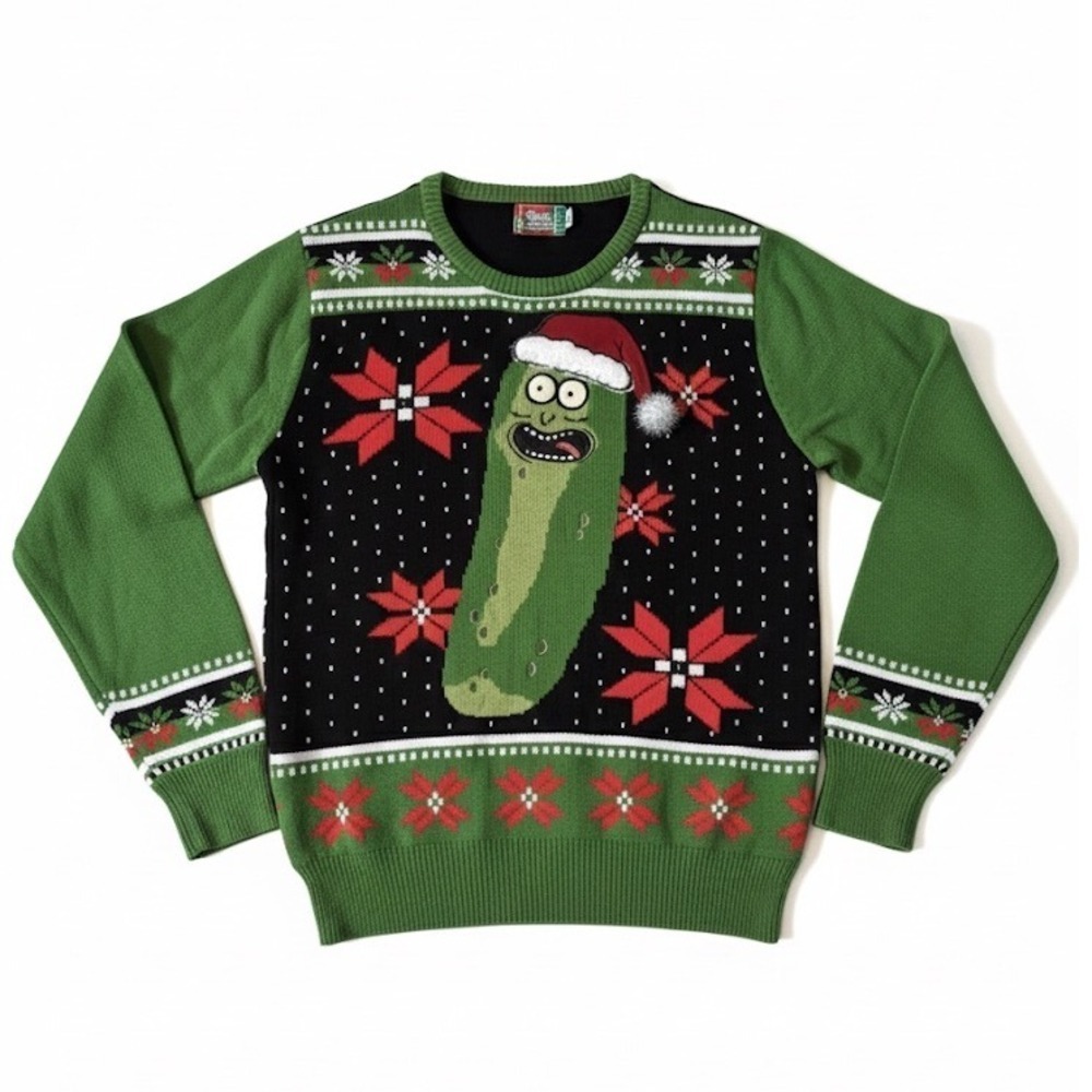 Rick & Morty Pickle Rick Ugly‎ Christmas Sweaters L Singing Lights Interactive